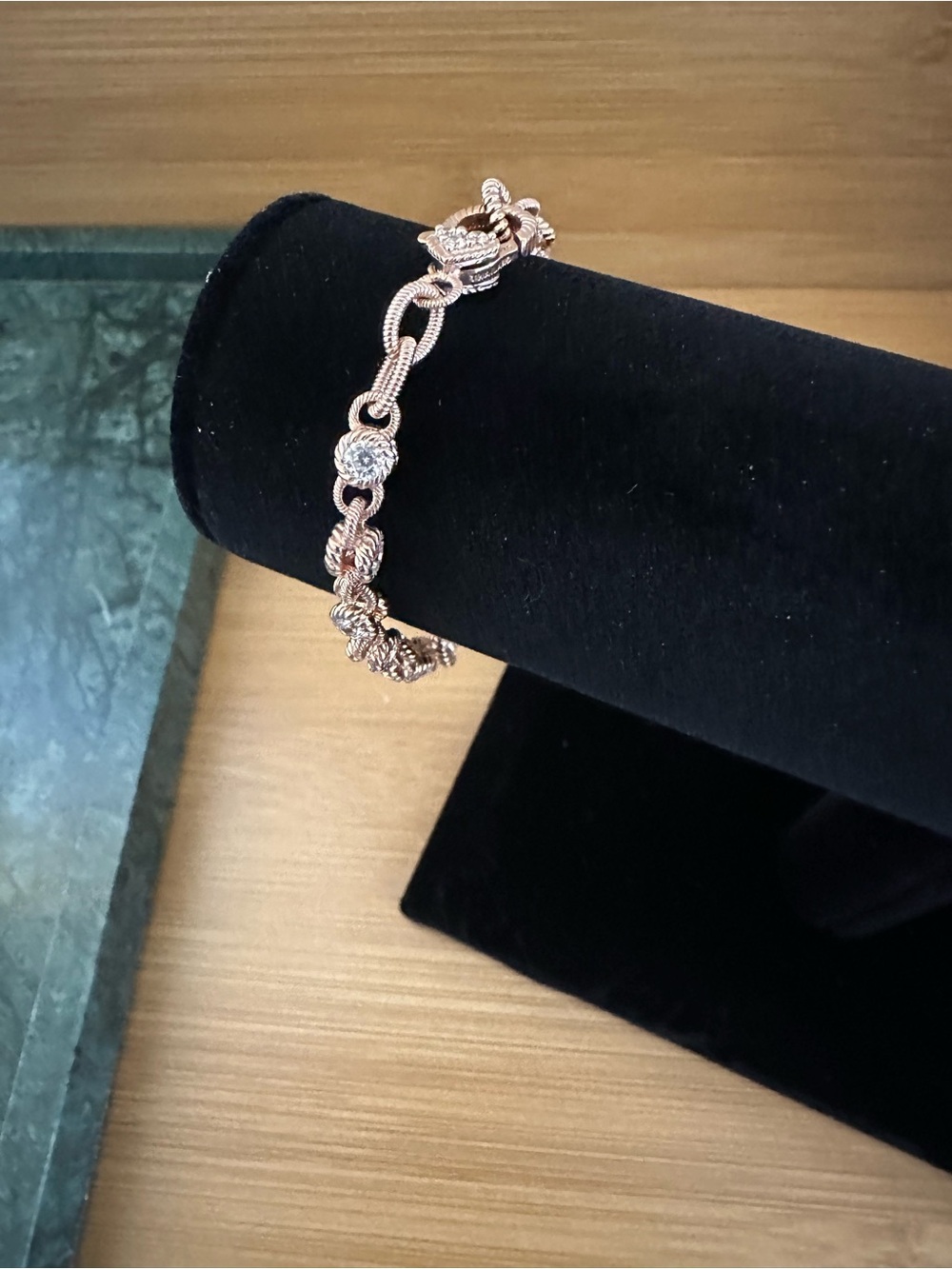 Judith Ripka 925 Rose Gold Tone CZ Link Bracelet 7” Heart Clasp - Picture 4 of 9